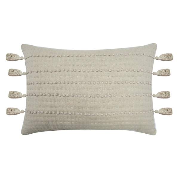 Honeybloom Kantha Taupe French Knot Oblong Throw Pillow, 14x20