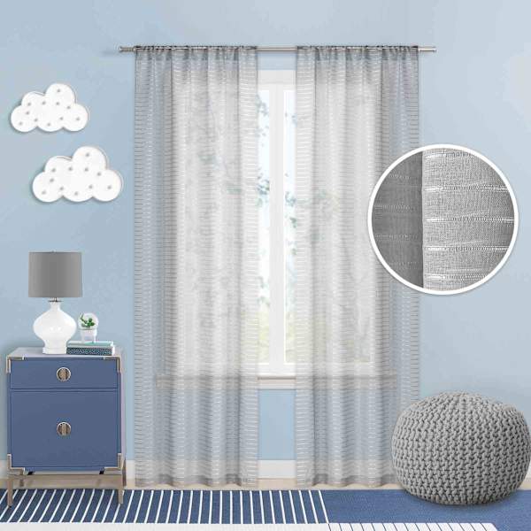 Tiny Dreamers Grey Striped Sheer Curtain Panel, 84"
