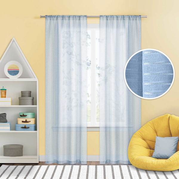 Tiny Dreamers Blue Striped Sheer Curtain Panel, 84"