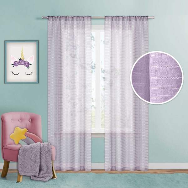 Tiny Dreamers Purple Striped Sheer Curtain Panel, 84"