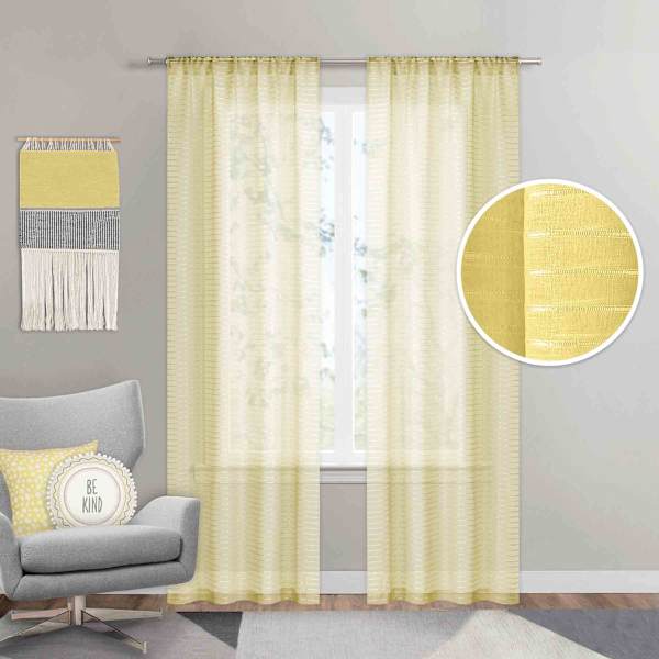 Tiny Dreamers Yellow Striped Sheer Curtain Panel, 84"