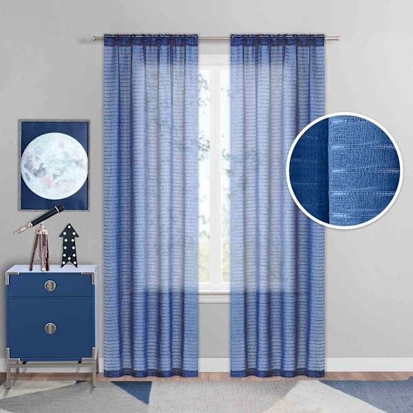 Tiny Dreamers Dark Blue Striped Sheer Curtain Panel, 84"