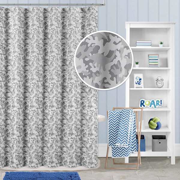 Tiny Dreamers Grey Dino Camo Printed Shower Curtain, 72"