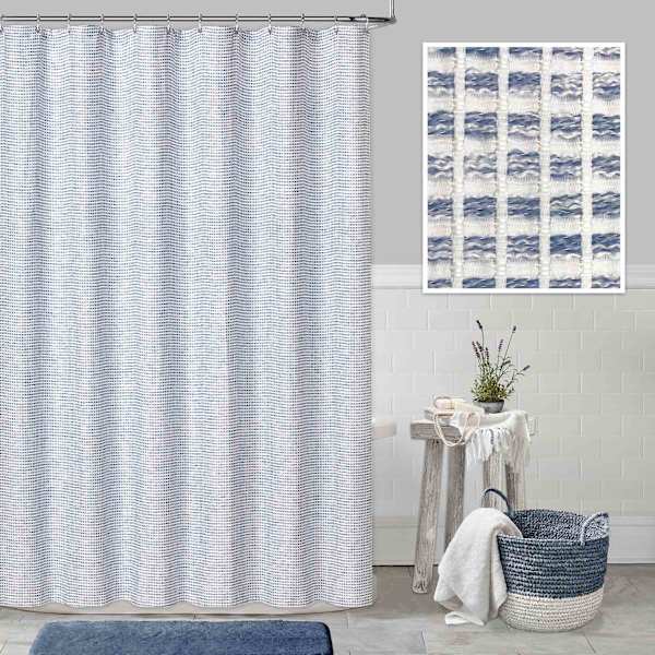 Honeybloom Blue & White Taryn Woven Shower Curtain, 72"
