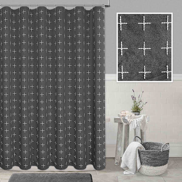 Honeybloom Grey Crossover Embroidered Shower Curtain, 72"