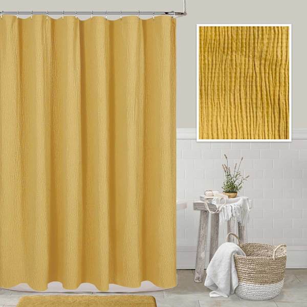 Honeybloom Clara Yellow Woven Shower Curtain, 72"