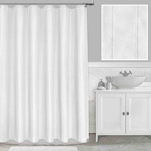 White Corey Stitch Shower Curtain, 72"