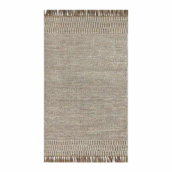(B685) Tracey Boyd Natural Dunne Fringe Accent Rug, 3x5