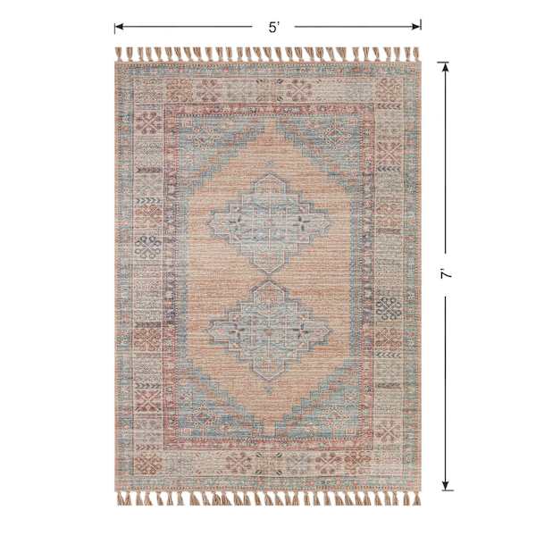 (E336) Honeybloom Anna Vintage Medallion Fringe Outdoor Area Rug, 5x7