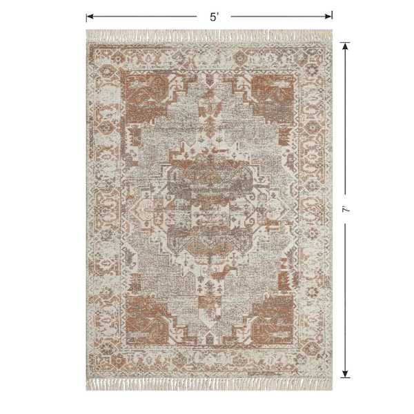 (B718) Honeybloom Joelle Neutral Woven Fringe Area Rug, 5x7