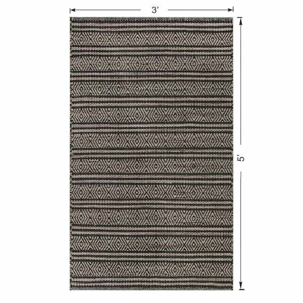 (B722) Honeybloom Kelly Charcoal Grey Flatweave Accent Rug, 3x5