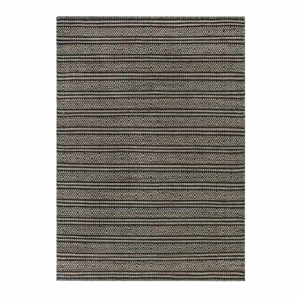 (B722) Honeybloom Kelly Charcoal Grey Flatweave Area Rug, 5x7