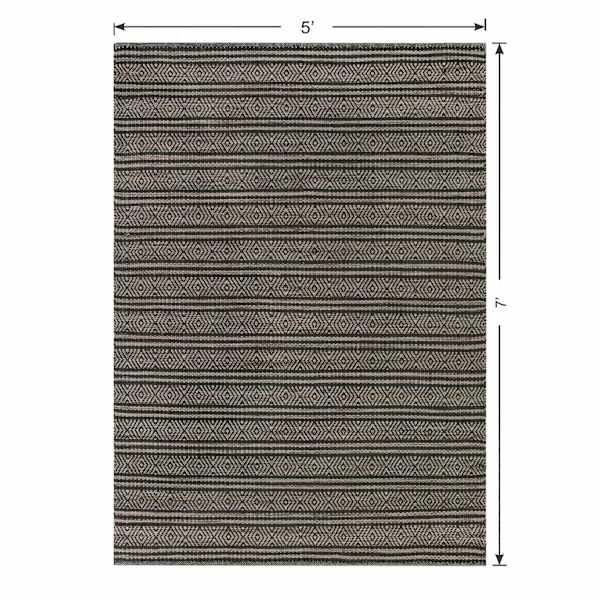 (B722) Honeybloom Kelly Charcoal Grey Flatweave Area Rug, 5x7