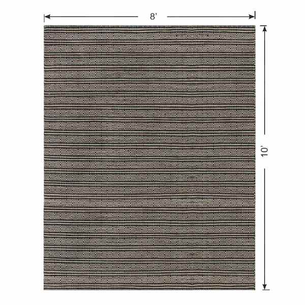 (B722) Honeybloom Kelly Charcoal Grey Flatweave Area Rug, 8x10
