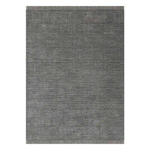 (B731) Crosby St. Hollis Grey Woven Fringe Area Rug, 5x7