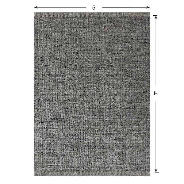(B731) Crosby St. Hollis Grey Woven Fringe Area Rug, 5x7