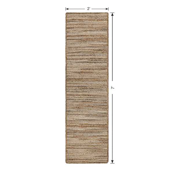 (B729) Ty Pennington Kensie Natural Striped Jute Runner, 2x7