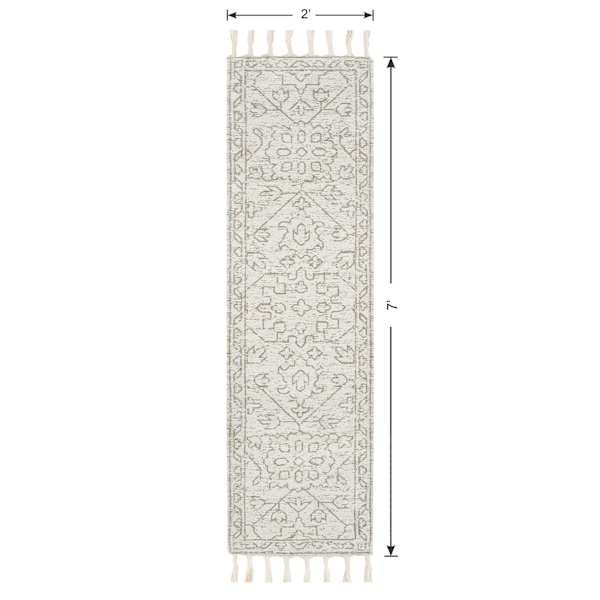 (B719) Elsa Cream Flatweave Fringe Runner, 2x7