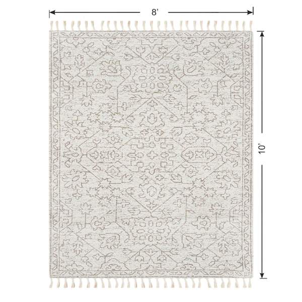 (B719) Elsa Cream Flatweave Fringe Area Rug, 8x10