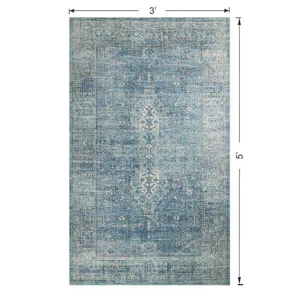 (B721) Found & Fable Alana Blue Medallion Accent Rug, 3x5