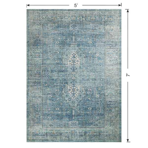 (B721) Found & Fable Alana Blue Medallion Area Rug, 5x7