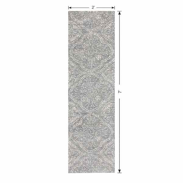 (C191) Hayne Grey Floral Shag Runner, 2x7