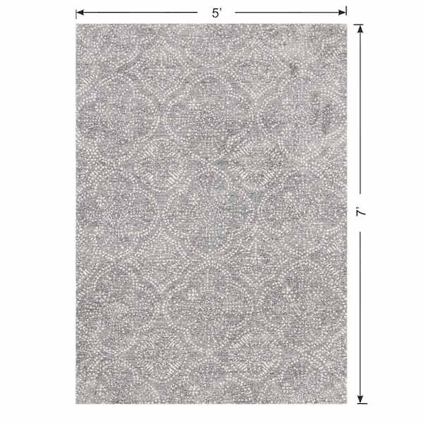 (C191) Hayne Grey Floral Shag Area Rug, 5x7