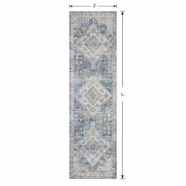 (B822) Whittington Blue Floral Medallion Runner, 2x7
