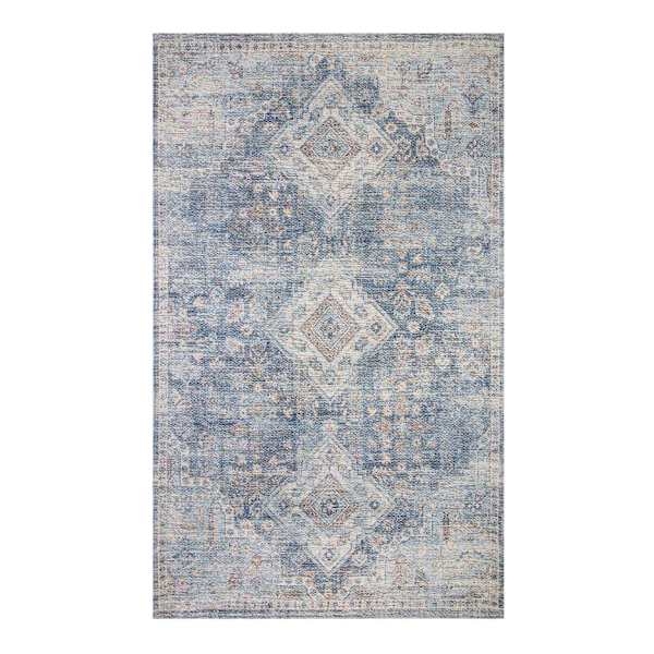 (B822) Whittington Blue Floral Medallion Accent Rug, 3x5