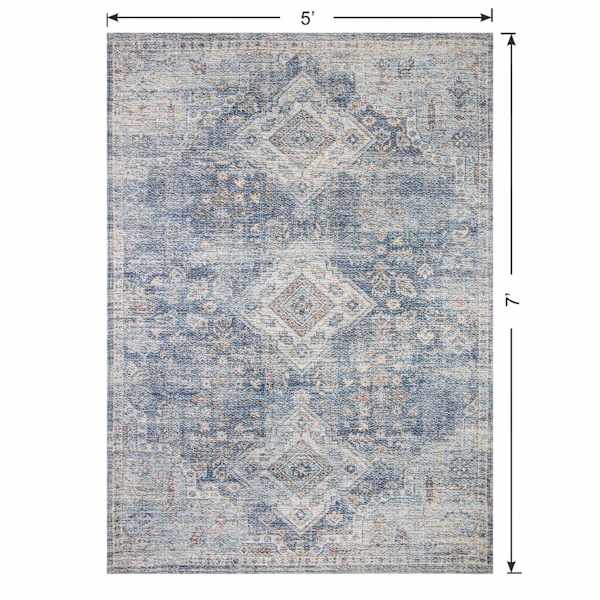 (B822) Whittington Blue Floral Medallion Area Rug, 5x7