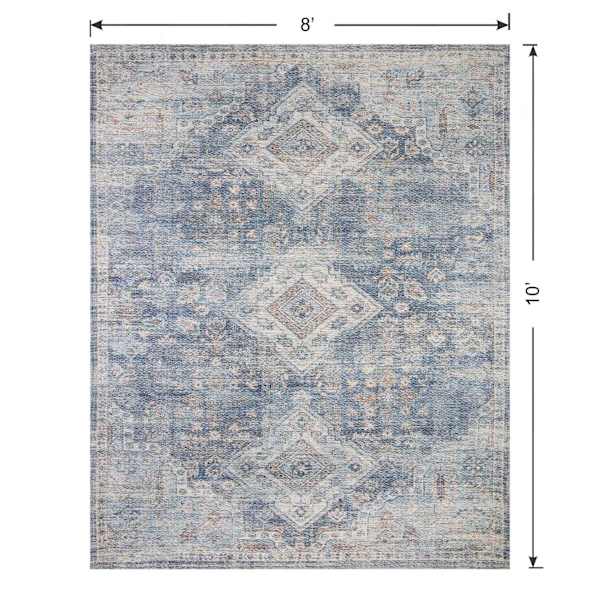 (B822) Whittington Blue Floral Medallion Area Rug, 8x10