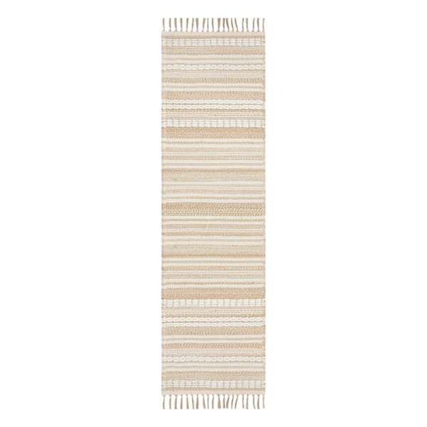 (B819) Panyer Ivory Striped Flatweave Runner, 2x7