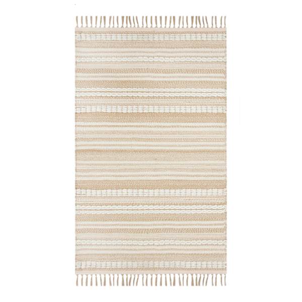 (B819) Panyer Ivory Striped Flatweave Accent Rug, 3x5