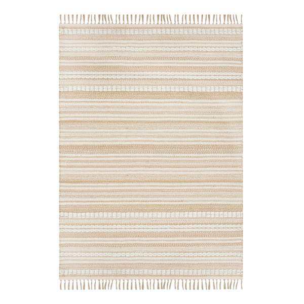 (B819) Panyer Ivory Striped Flatweave Area Rug, 5x7