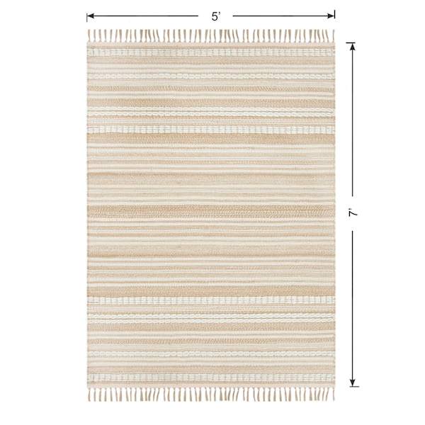 (B819) Panyer Ivory Striped Flatweave Area Rug, 5x7