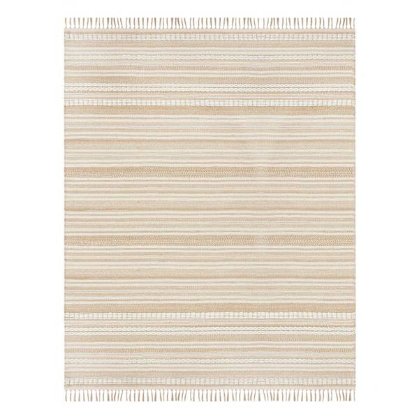 (B819) Panyer Ivory Striped Flatweave Area Rug, 8x10
