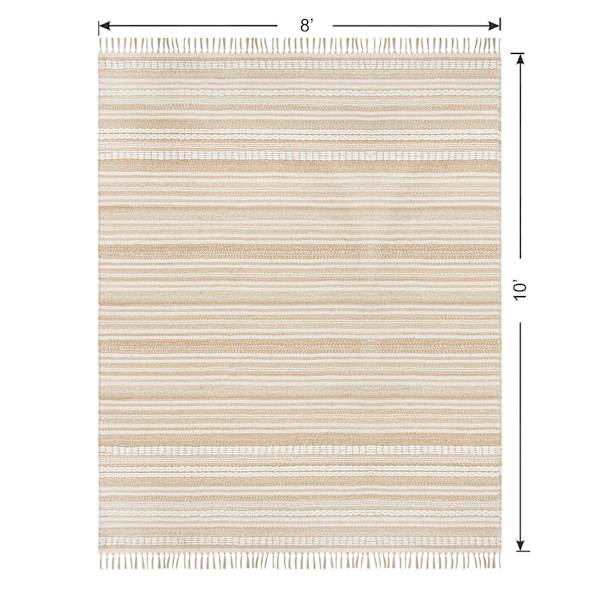 (B819) Panyer Ivory Striped Flatweave Area Rug, 8x10