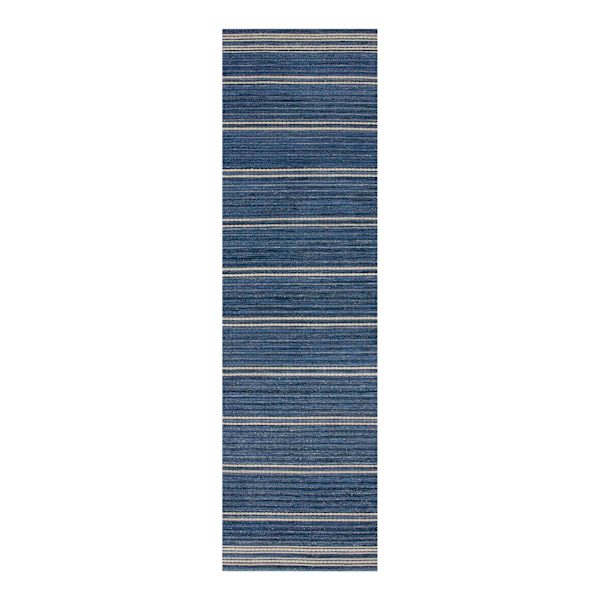 (B824) Ty Pennington Terrace Indigo Striped Flatweave Runner, 2x7