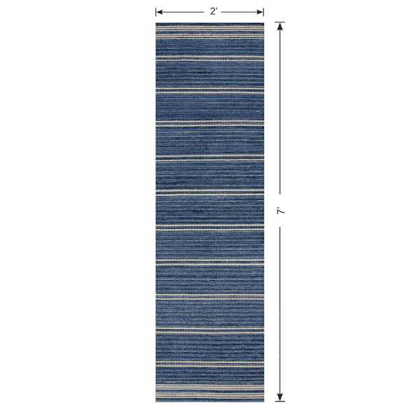 (B824) Ty Pennington Terrace Indigo Striped Flatweave Runner, 2x7