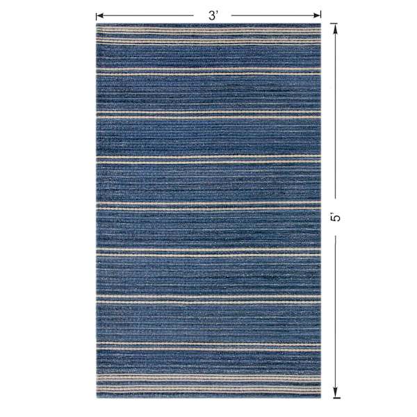 (B824) Ty Pennington Terrace Indigo Striped Flatweave Accent Rug, 3x5