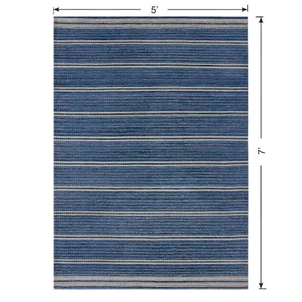 (B824) Ty Pennington Terrace Indigo Striped Flatweave Area Rug, 5x7