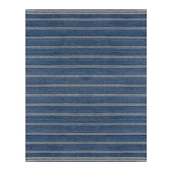 (B824) Ty Pennington Terrace Indigo Striped Flatweave Area Rug, 8x10