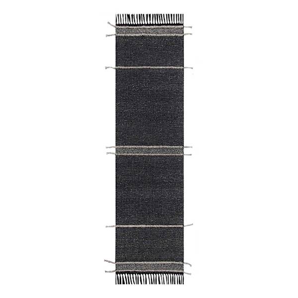 (B817) Hutton Black Flatweave Tassel Runner, 2x7