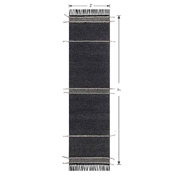 (B817) Hutton Black Flatweave Tassel Runner, 2x7