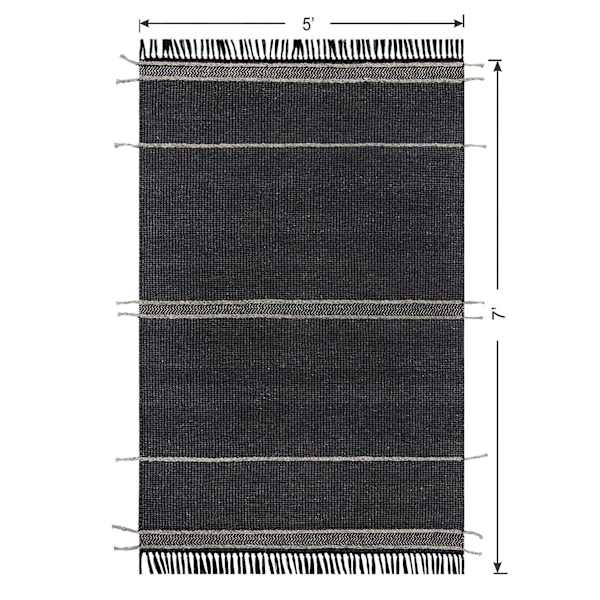 (B817) Hutton Black Flatweave Tassel Area Rug, 5x7