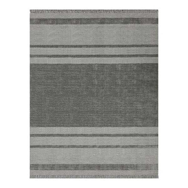(A483) Laila Ali Albion Grey Striped Woven Area Rug, 8x10
