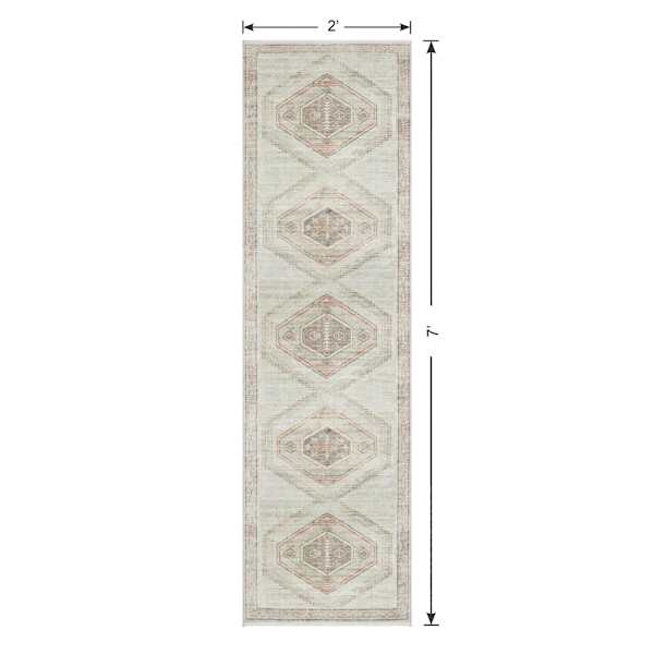 (B830) Pink Multicolor Tribal Washable Runner, 2x7