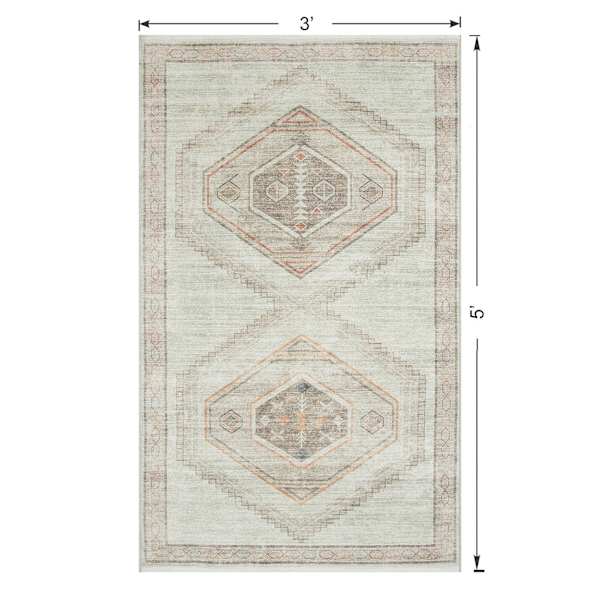 (B830) Pink Multicolor Tribal Washable Accent Rug, 3x5