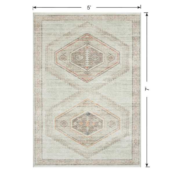 (B830) Pink Multicolor Tribal Washable Area Rug, 5x7