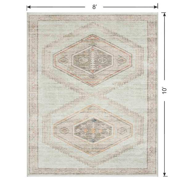 (B830) Pink Multicolor Tribal Washable Area Rug, 8x10